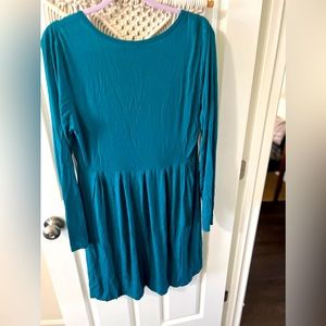 Turquoise Long Sleeves Crew Neck Casual Everyday Dress with Pockets